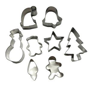 Vintage Christmas Cookie Cutters Lot of 8 Metal Star Bell Hat Snowman Bear Tree